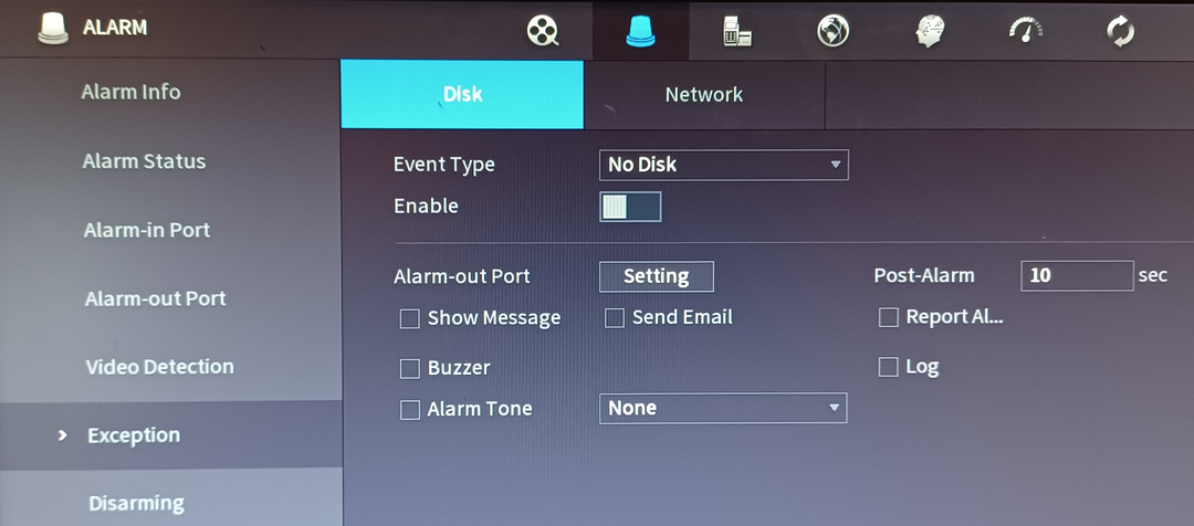 Dahua without HDD 2 Alarm Exception 1080p