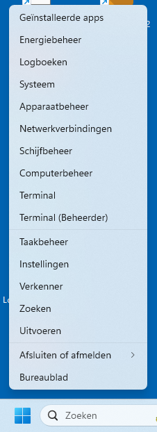 Windows Logo klik rechts