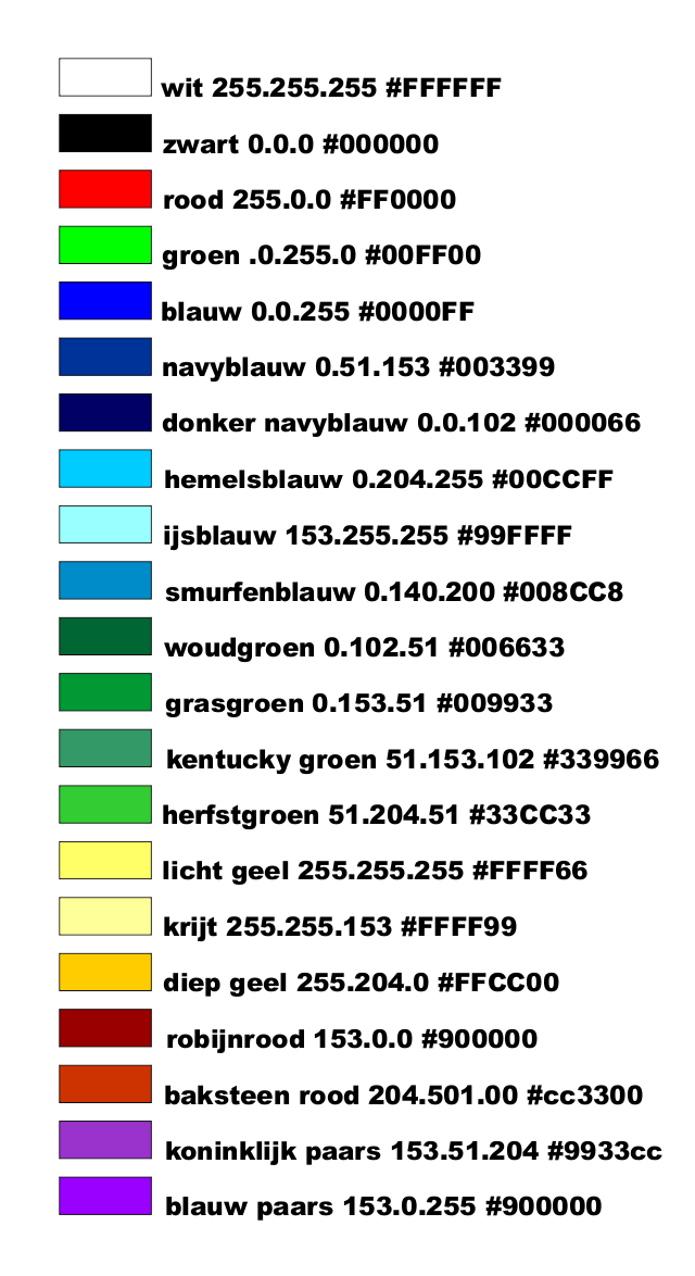 Kleurenpallet RGB en HEX